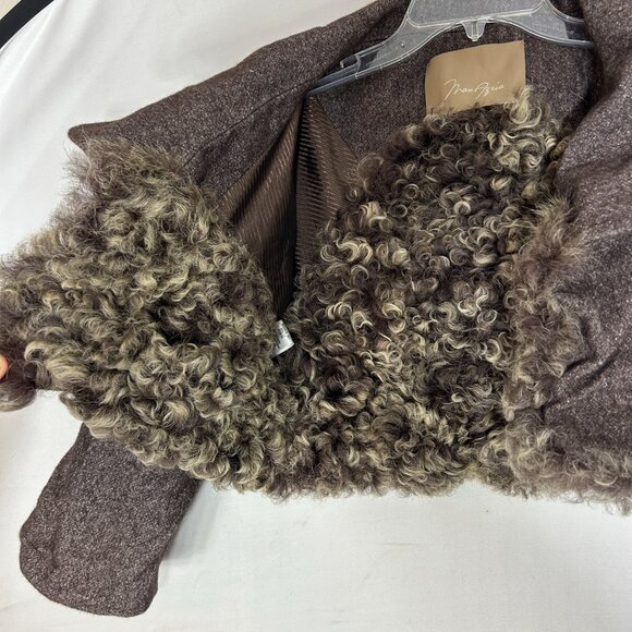 Max Azria BCBG ladies Lamb Fur Shrug XS Brown Coat Capsule Virgin Wool vtg tweed - Picture 5 of 13